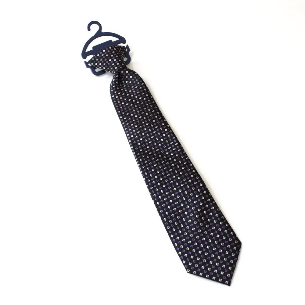 Chaps Boy's Suit Neck Tie Black Purple Gray Clip On